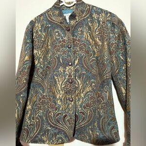 Coldwater Creek Women’s Jacket Size XL Brown Greens Paisley Tapestry Baroque VTG